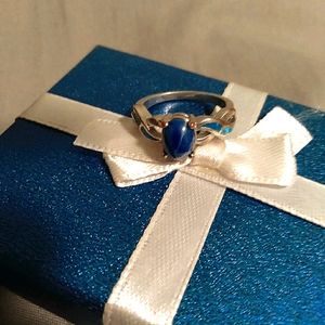 925 Natural Blue Star Sapphire Ring W/Fire Opal